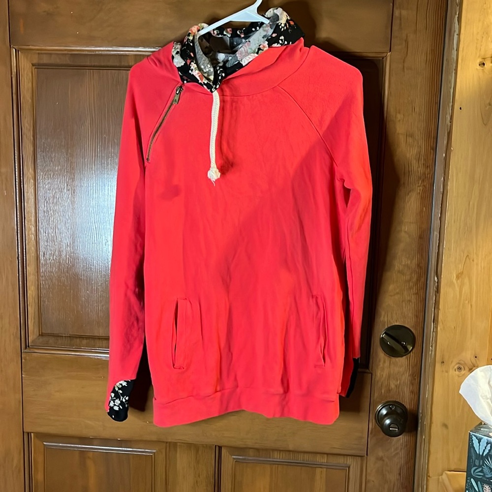 Ampersand Women's Double Hood Red Sweatshirt Pullover High Neck Size Small